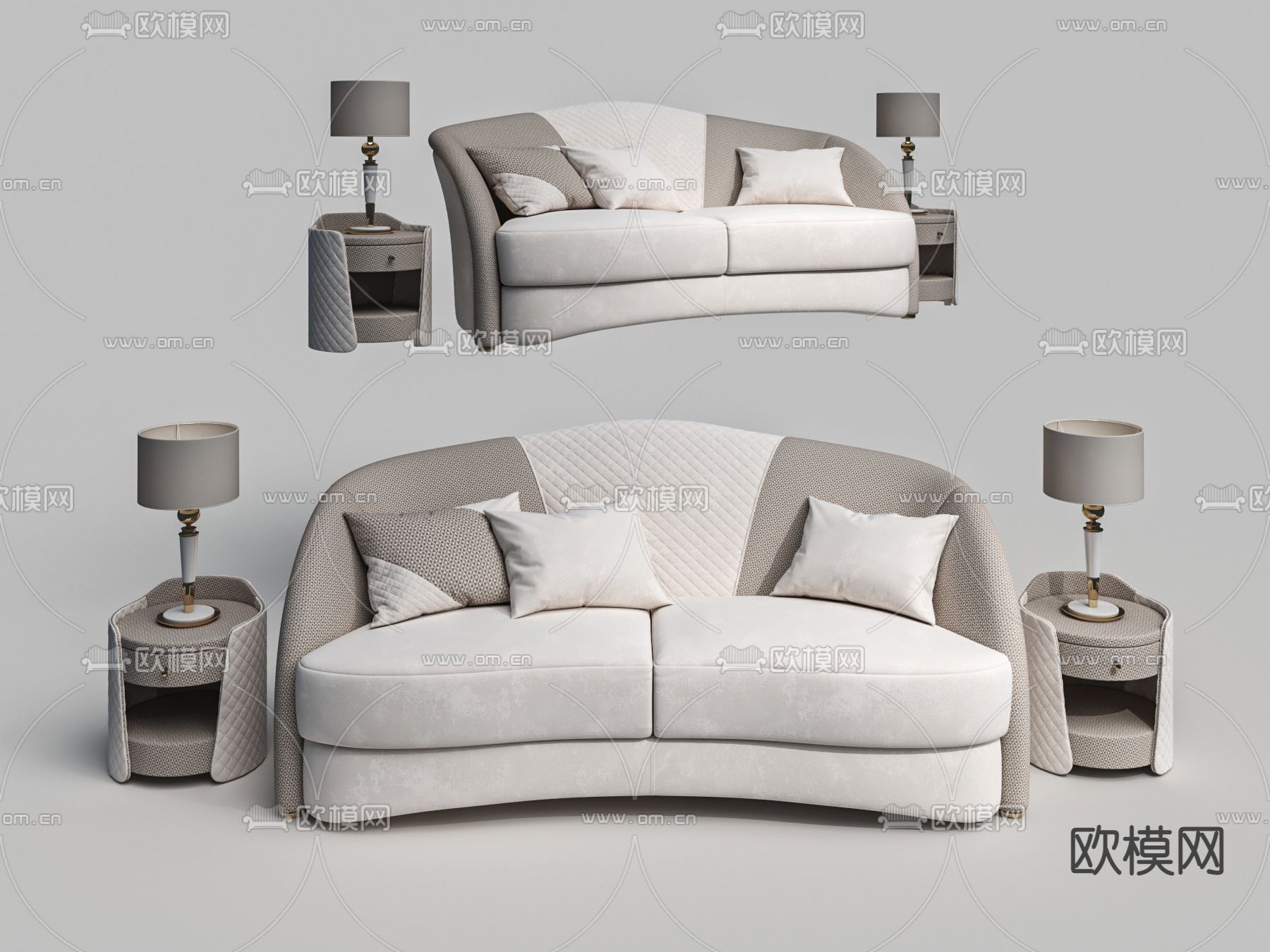 后现代布艺双人沙发3d模型下载