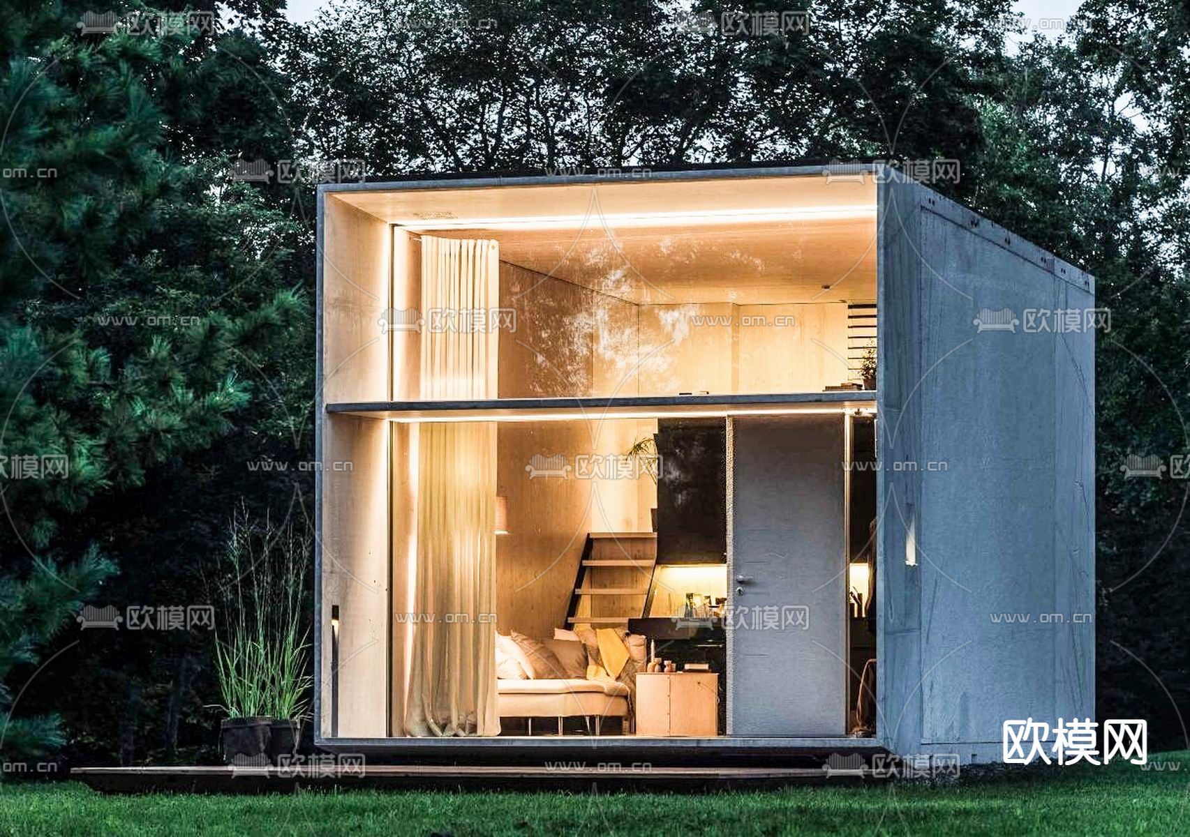 现代民宿建筑su模型下载（渲染图1）