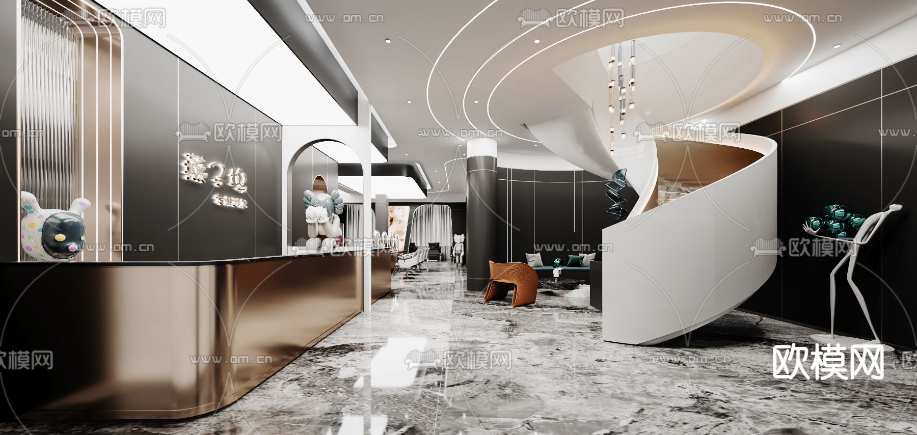 现代美发沙龙理发店3d模型下载（渲染图1）