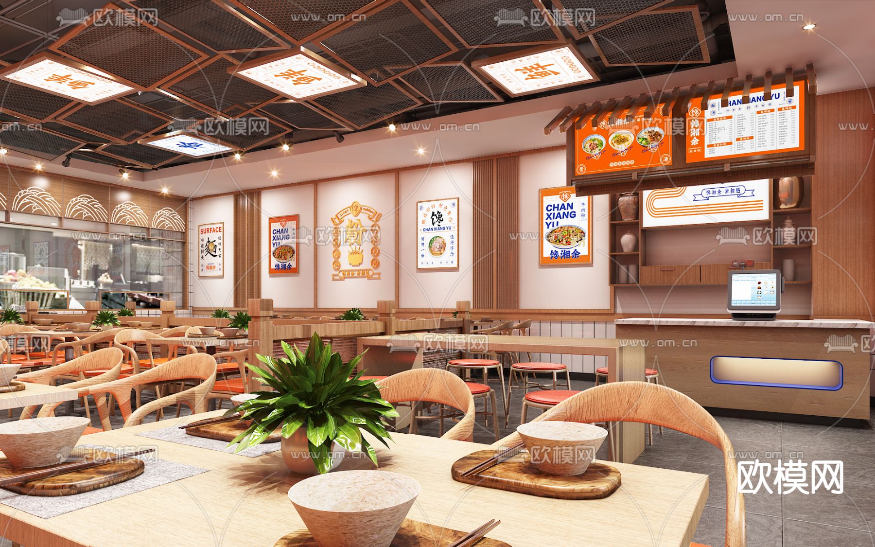 中式国潮餐厅3d模型下载（渲染图4）