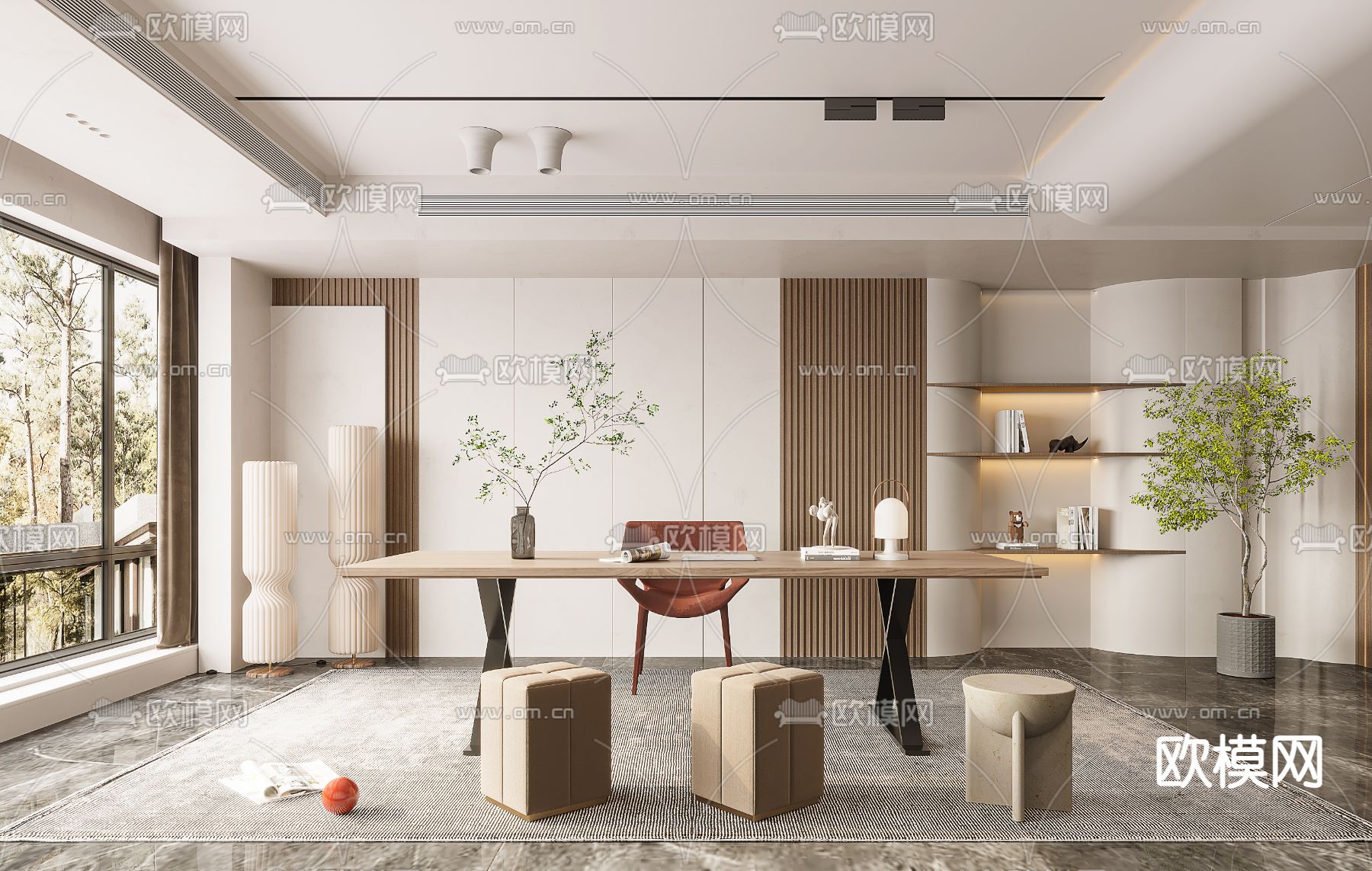 现代书房3d模型下载（渲染图2）