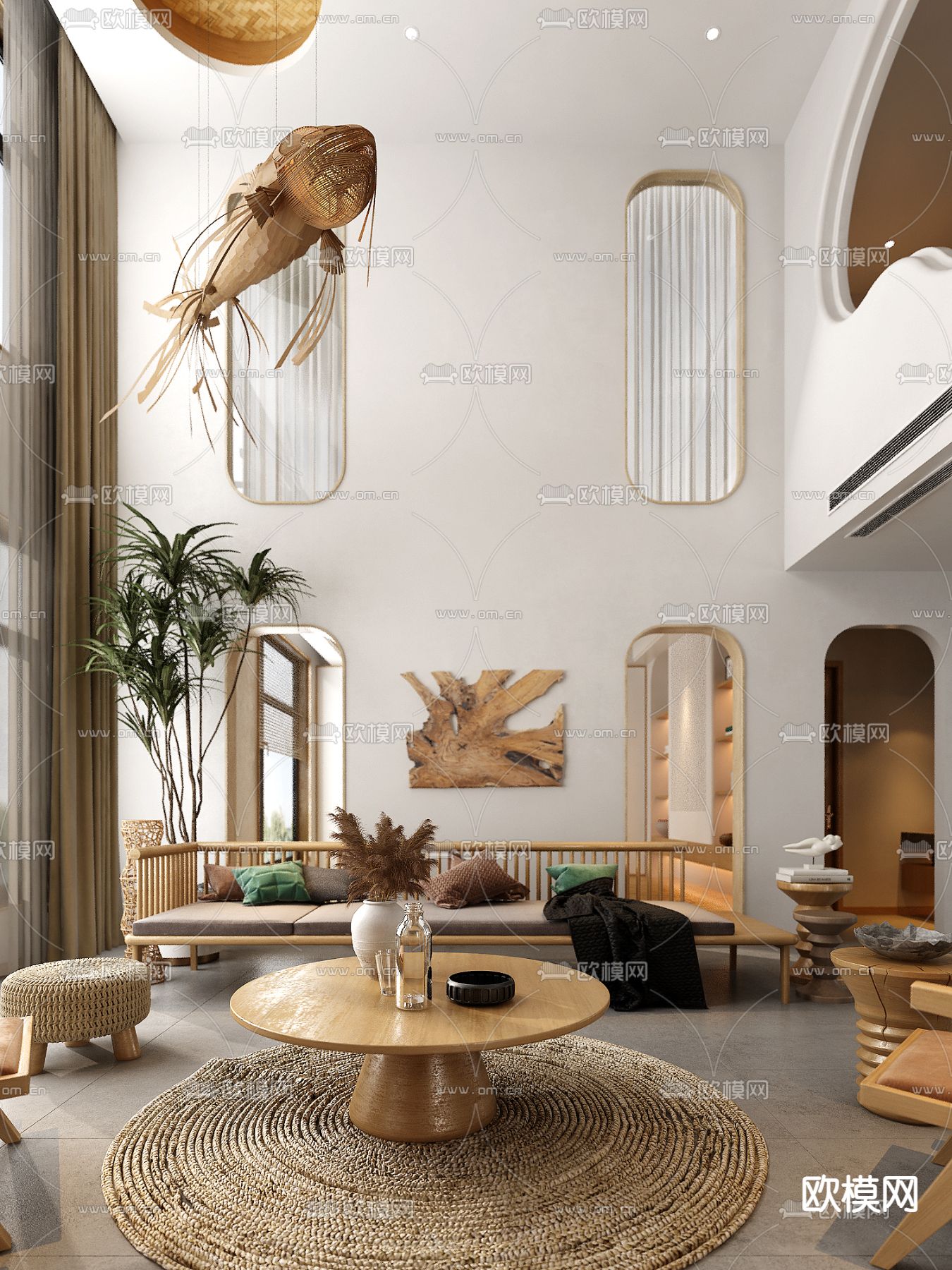 北欧别墅客餐厅3d模型下载（渲染图1）