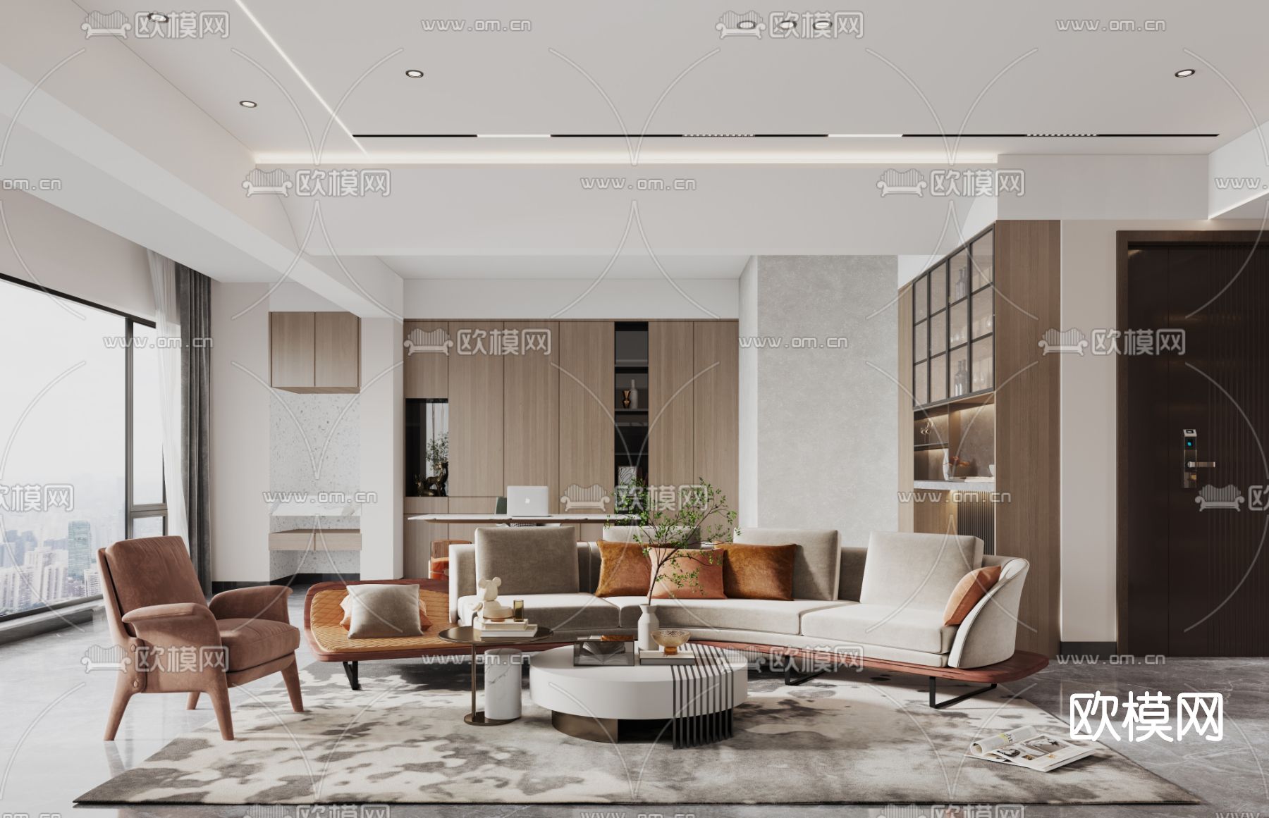 现代轻奢客餐厅3d模型下载（渲染图1）