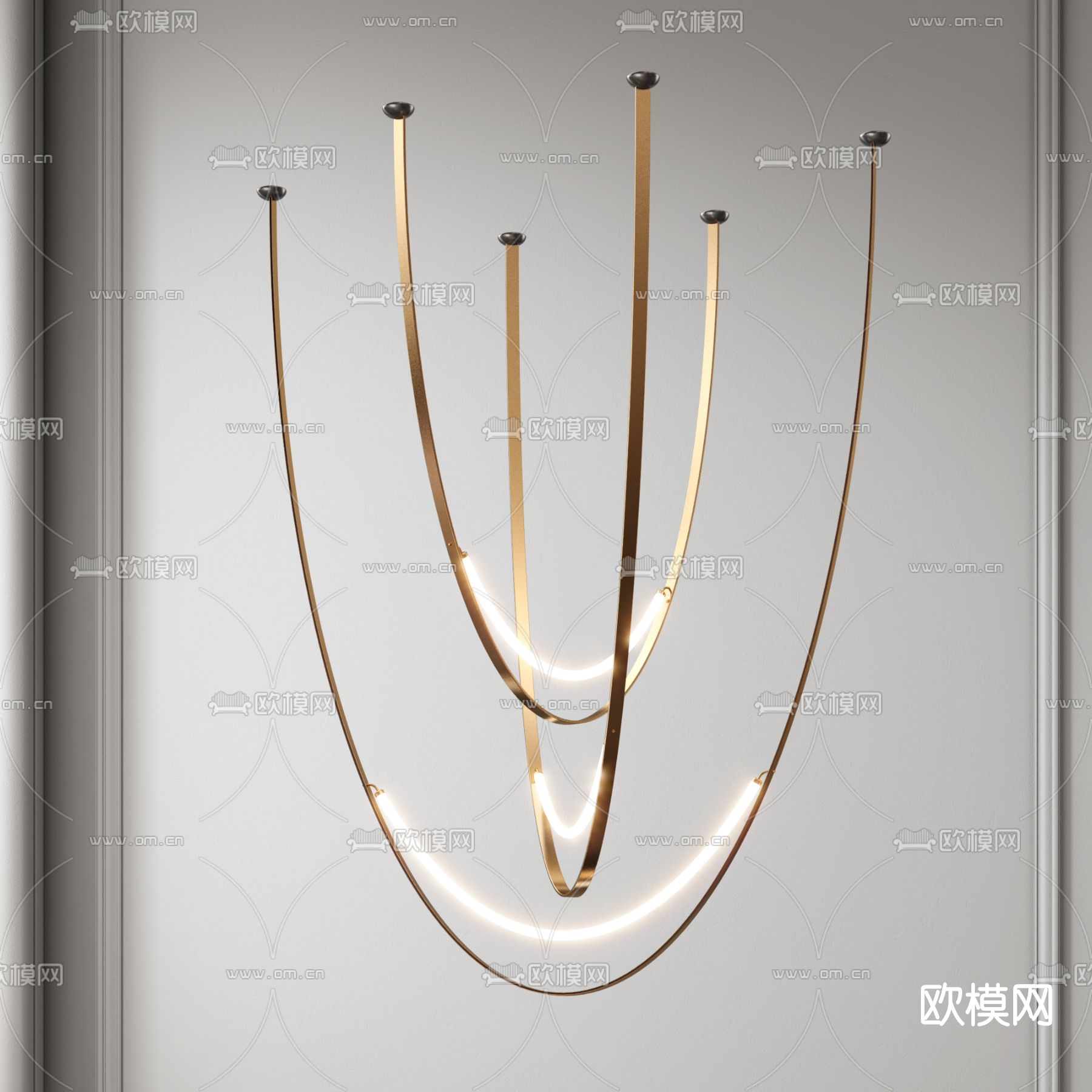 现代轻奢金属吊灯3d模型下载（渲染图4）