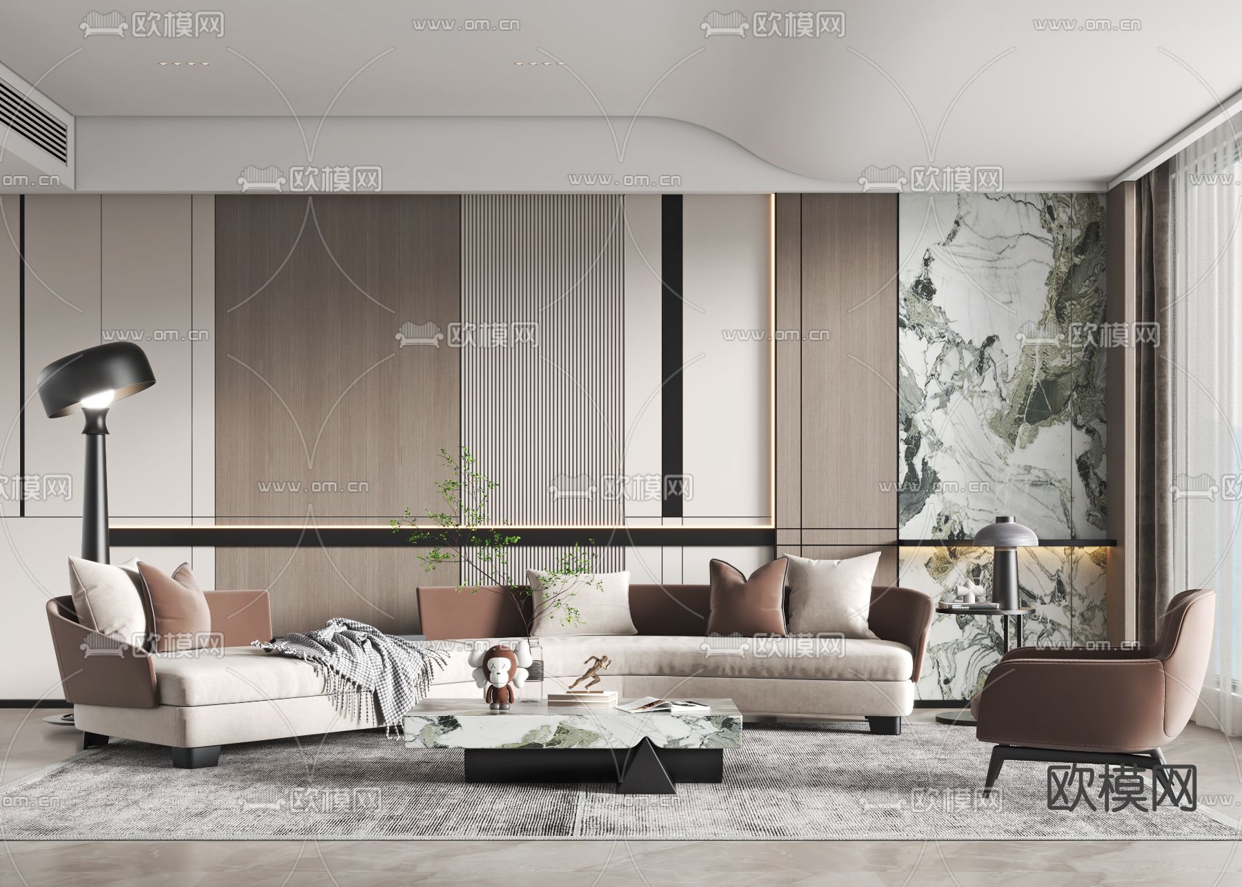 现代布艺弧形沙发组合3d模型下载