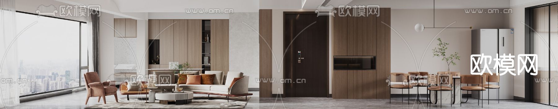 现代轻奢客餐厅3d模型下载（渲染图2）