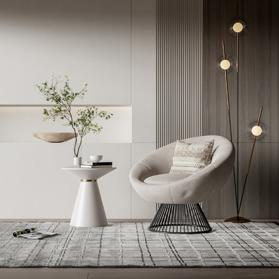 现代布艺休闲椅角几su模型