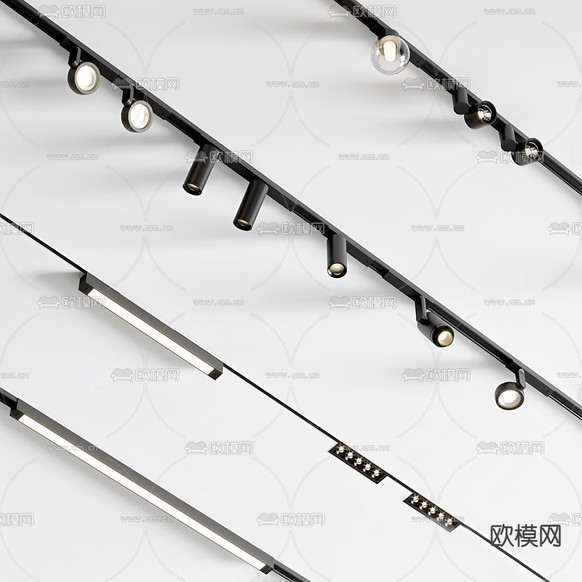 现代轨道灯射灯筒灯3d模型下载