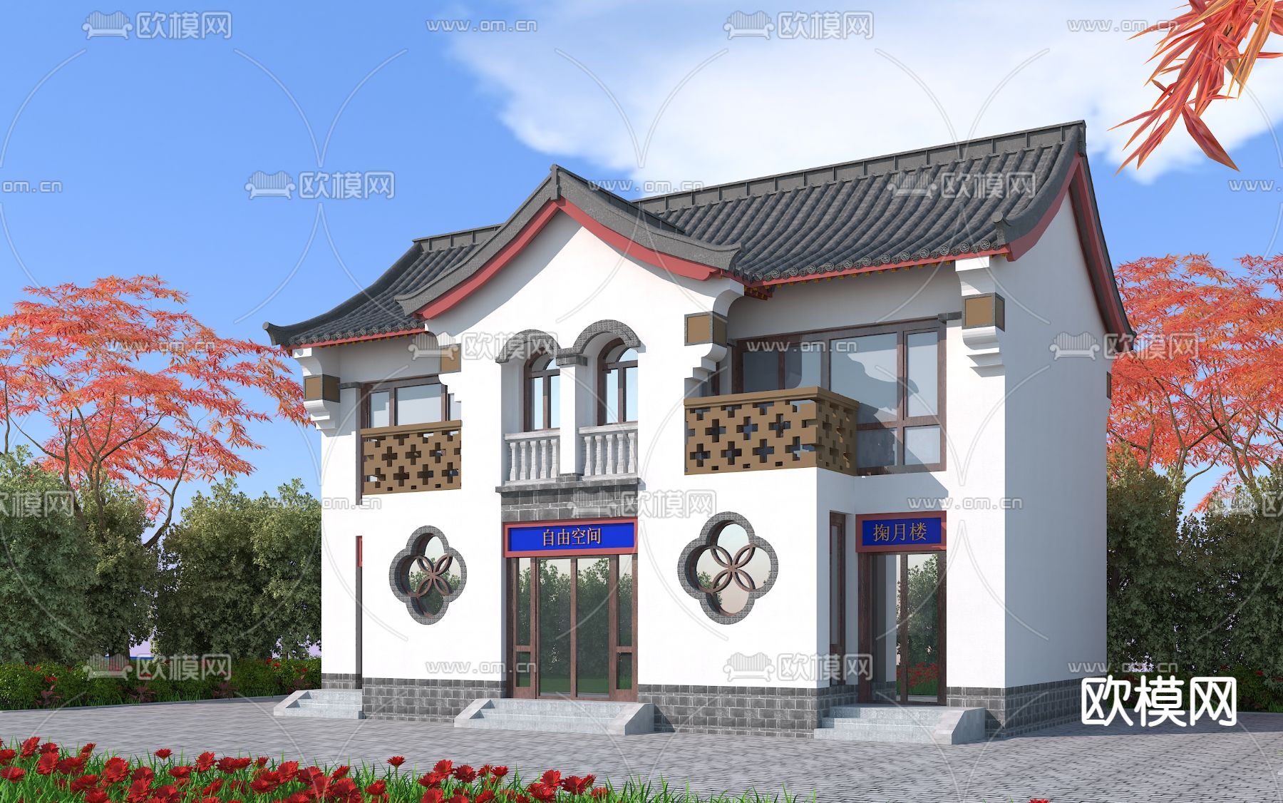 中式仿古建筑3d模型下载