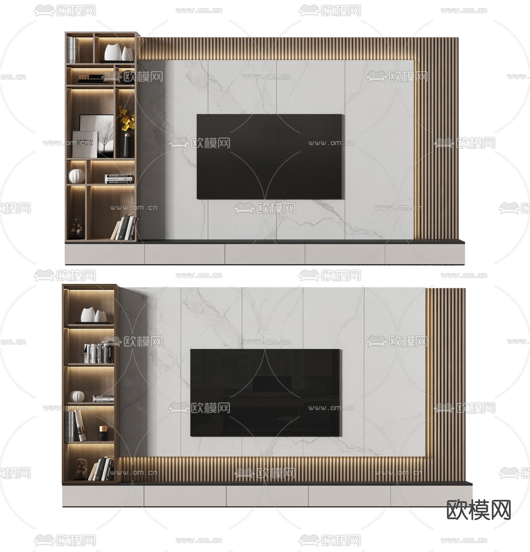 现代电视墙su模型下载（渲染图1）