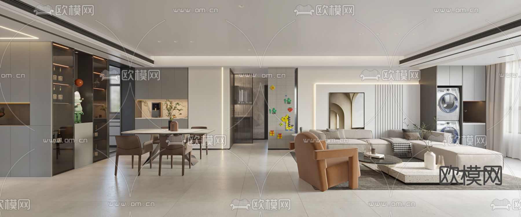 现代客餐厅免费3d模型下载（渲染图3）