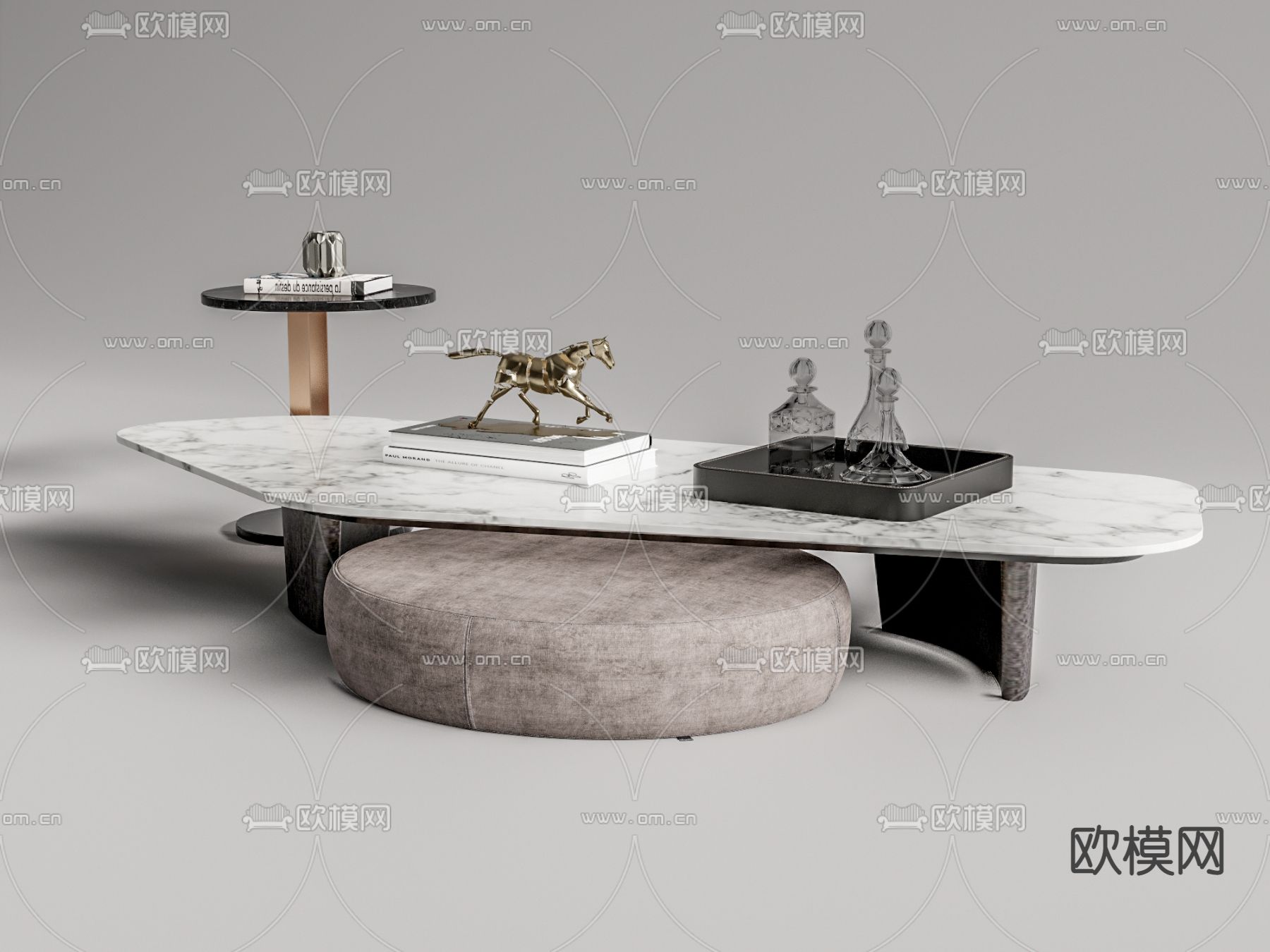现代大理石茶几su模型下载（渲染图1）