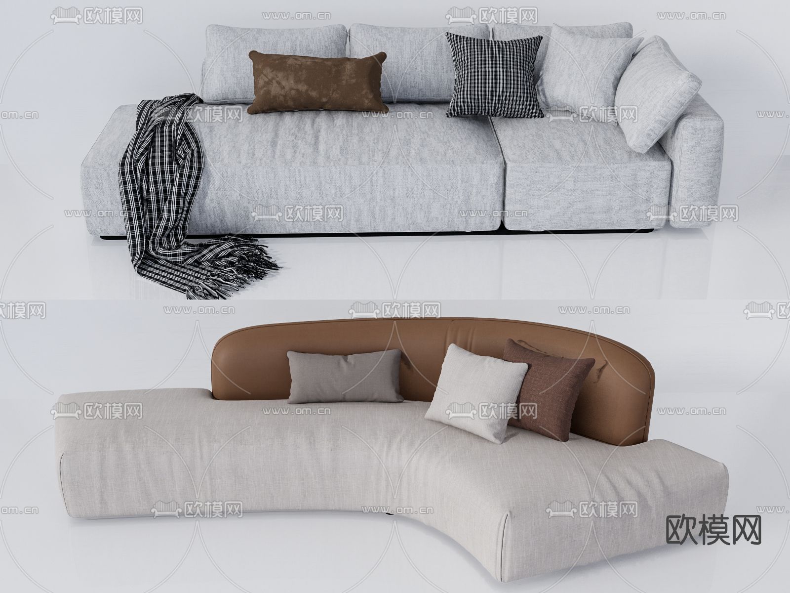 现代布艺多人沙发su模型下载（渲染图1）