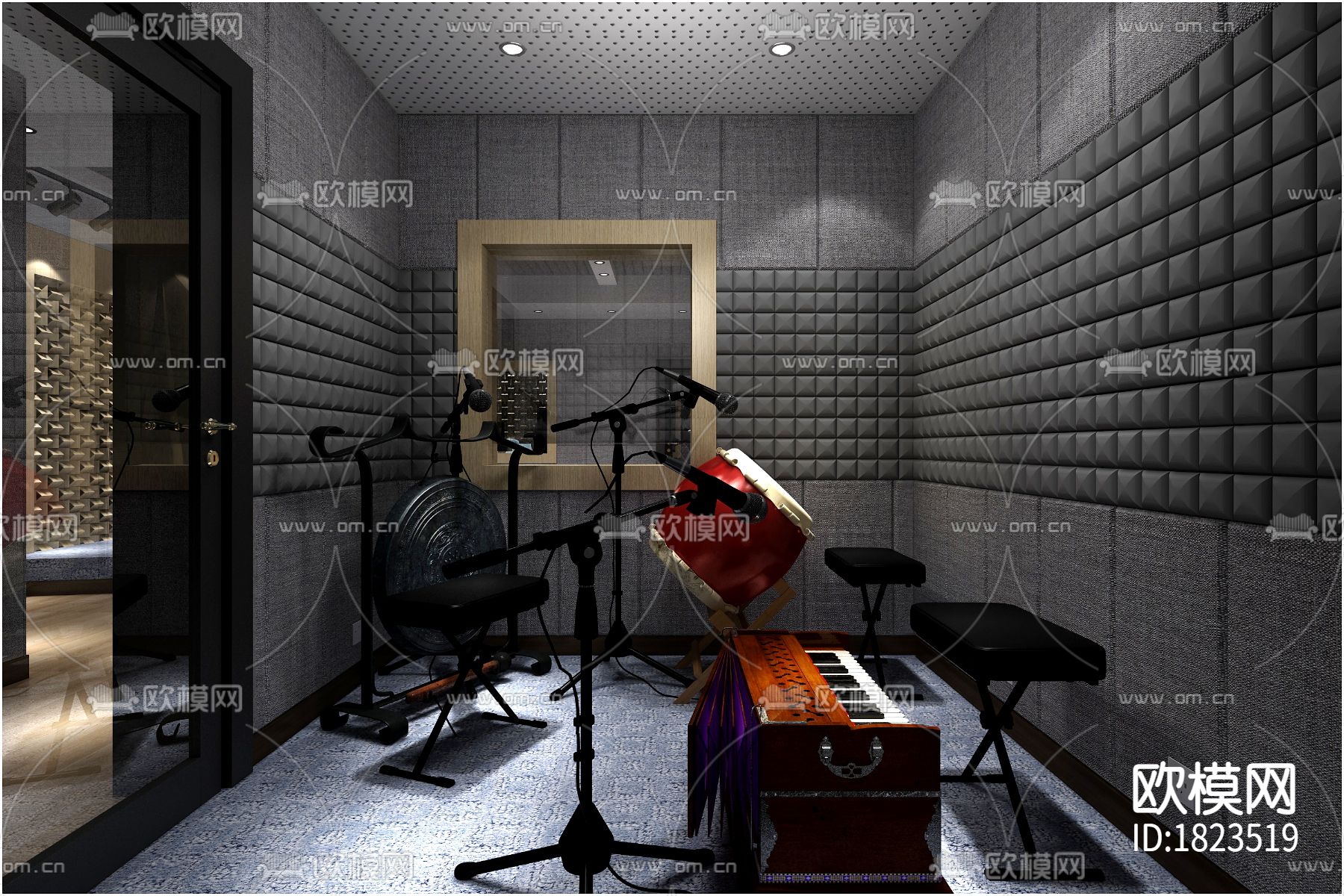 传媒公司录音棚cad施工图下载（渲染图2）