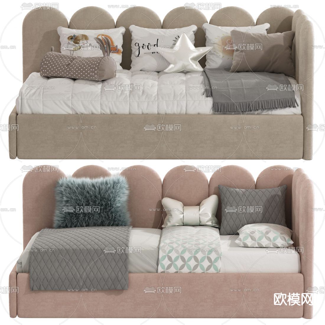 北欧布艺沙发床3d模型下载（渲染图1）
