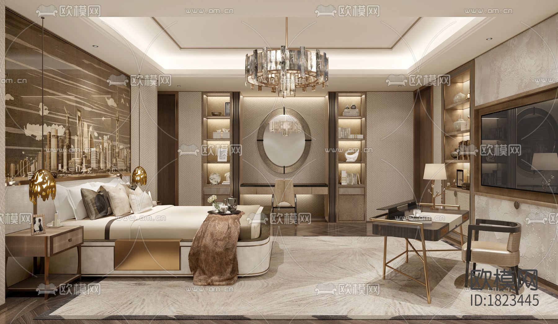 上海绿地五里桥顶层复式别墅效果图施工图下载（渲染图6）