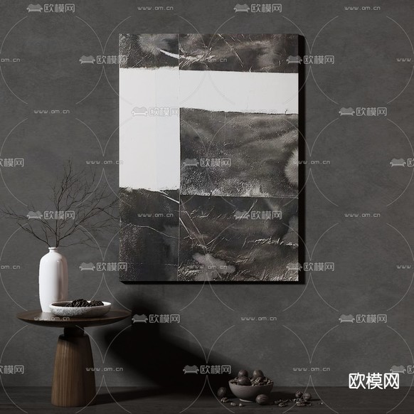 侘寂抽象装饰画3d模型下载