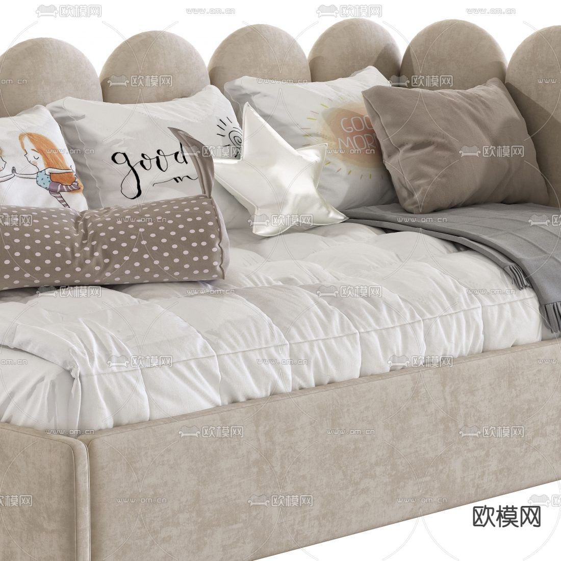 北欧布艺沙发床3d模型下载（渲染图5）