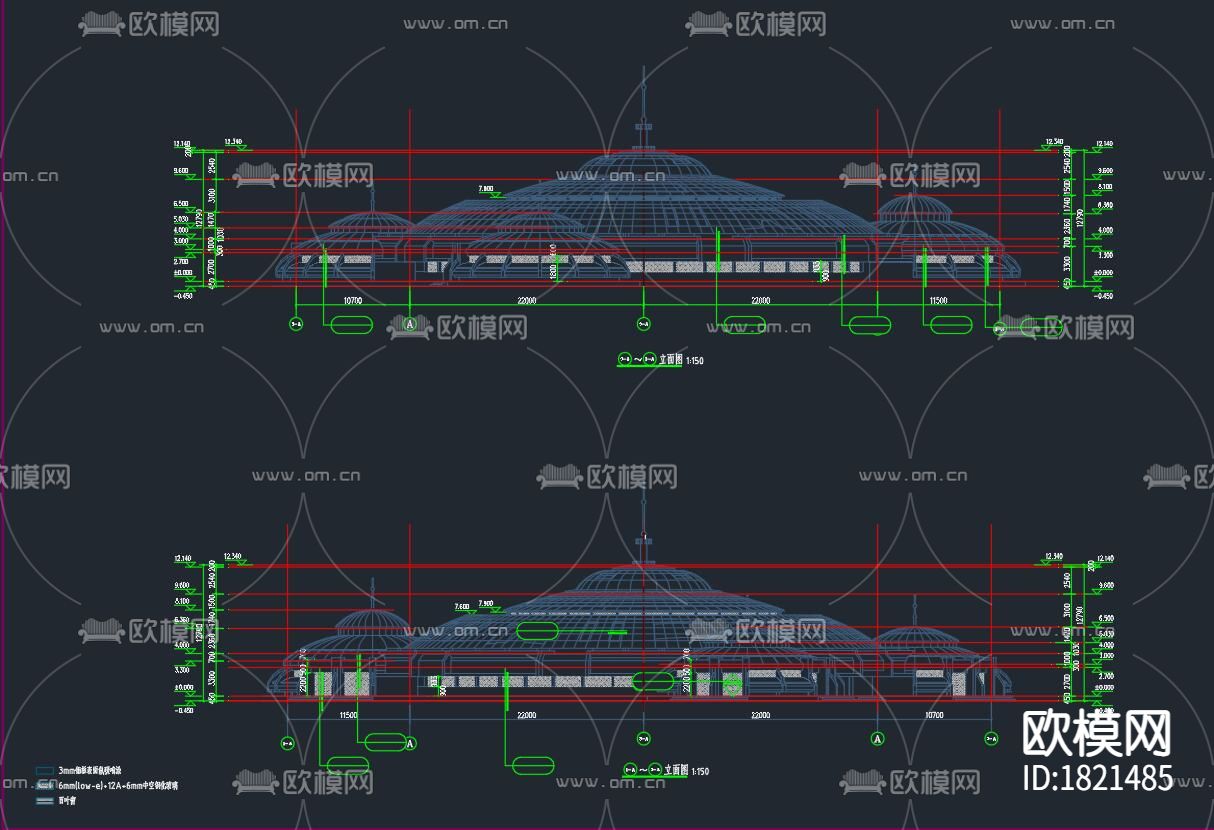 场馆幕墙屋面大样图下载（渲染图6）