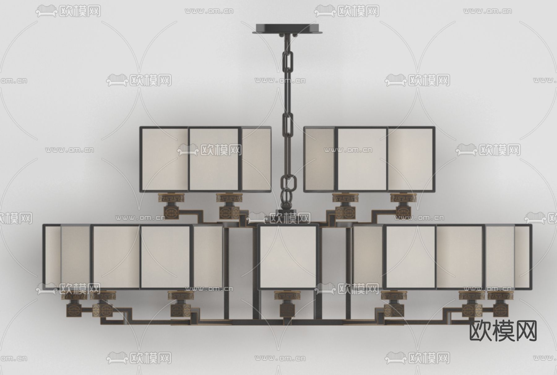 新中式多头吊灯免费3d模型下载