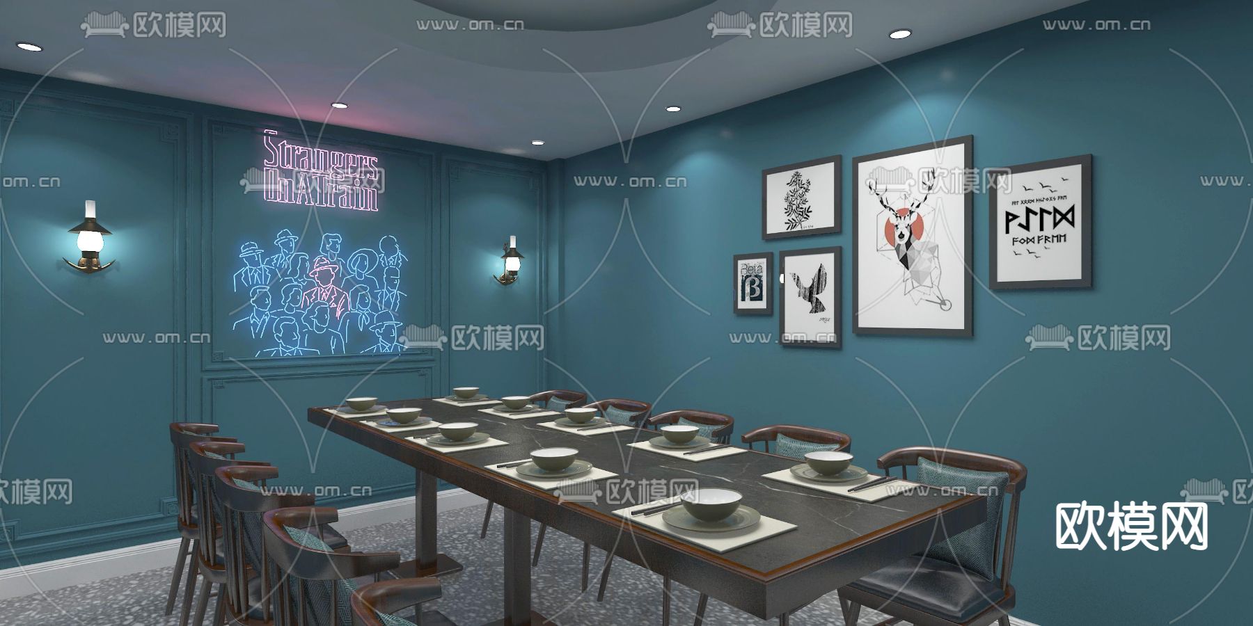 现代餐厅包房免费3d模型