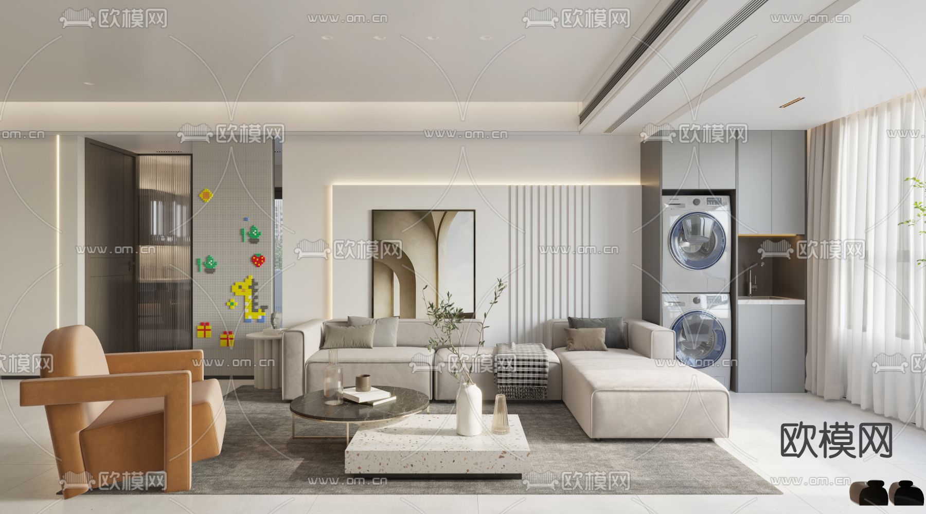 现代客餐厅免费3d模型下载（渲染图1）