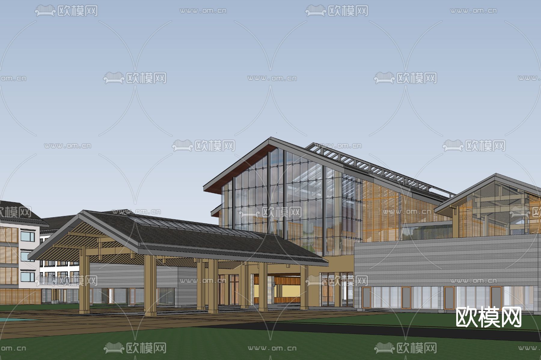 新中式老年公寓鸟瞰su模型下载（渲染图9）