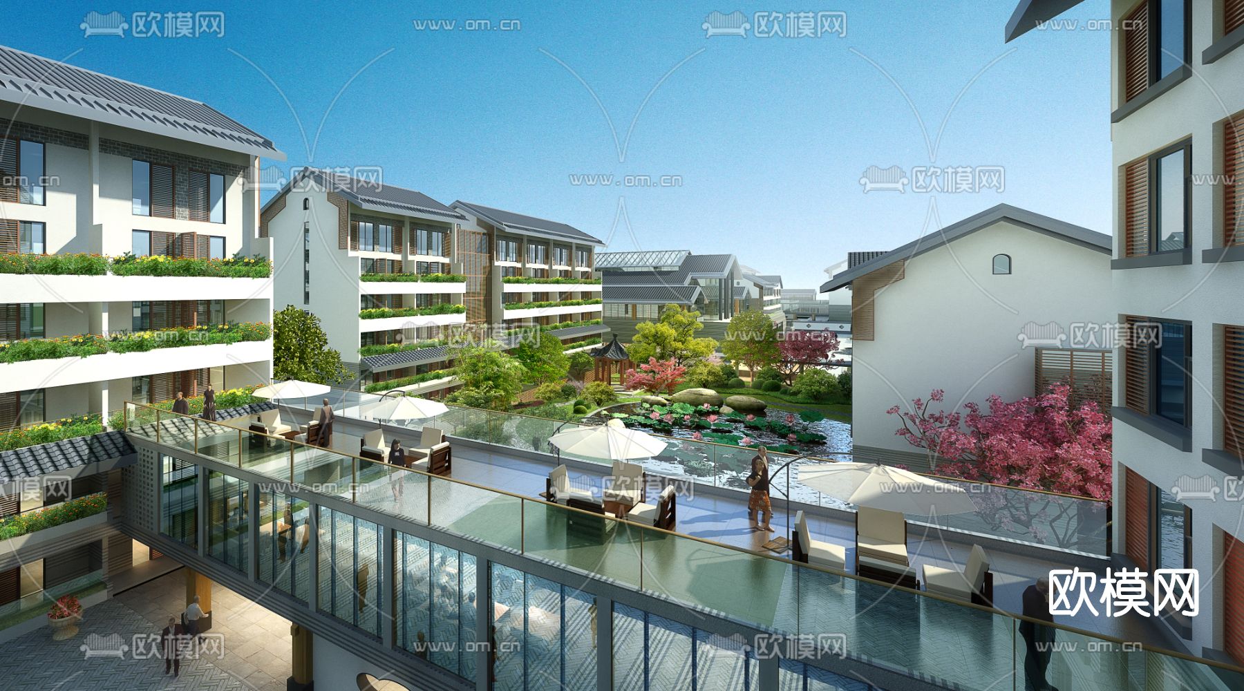 新中式老年公寓鸟瞰su模型下载（渲染图8）