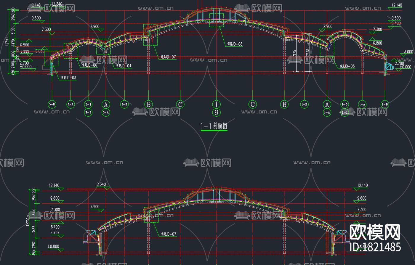 场馆幕墙屋面大样图下载（渲染图7）
