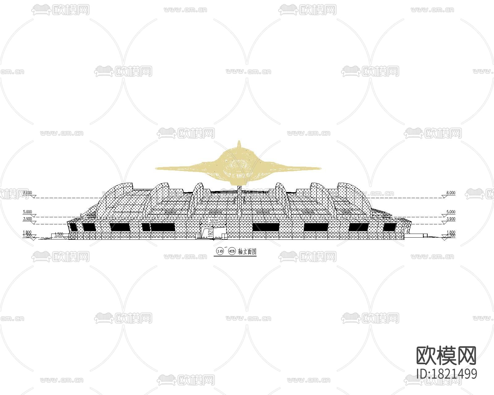 钢结构场馆玻璃幕墙大样图下载（渲染图3）