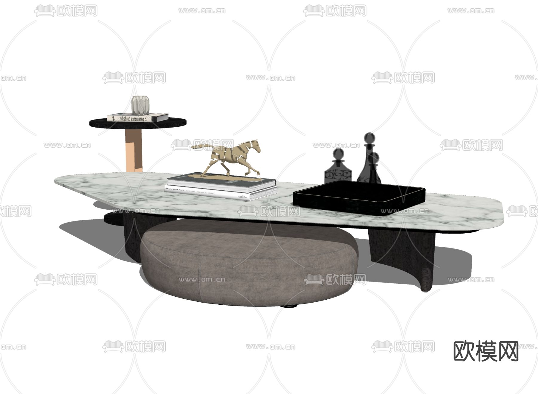 现代大理石茶几su模型下载（渲染图2）