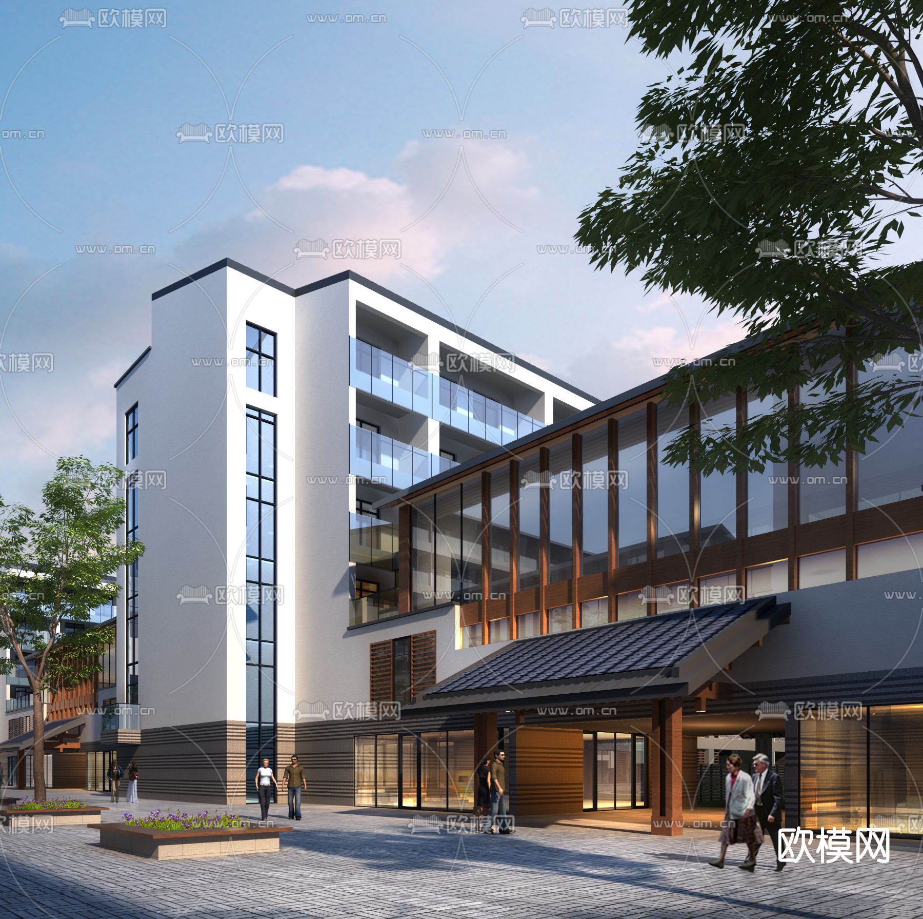 新中式老年公寓鸟瞰su模型下载（渲染图3）