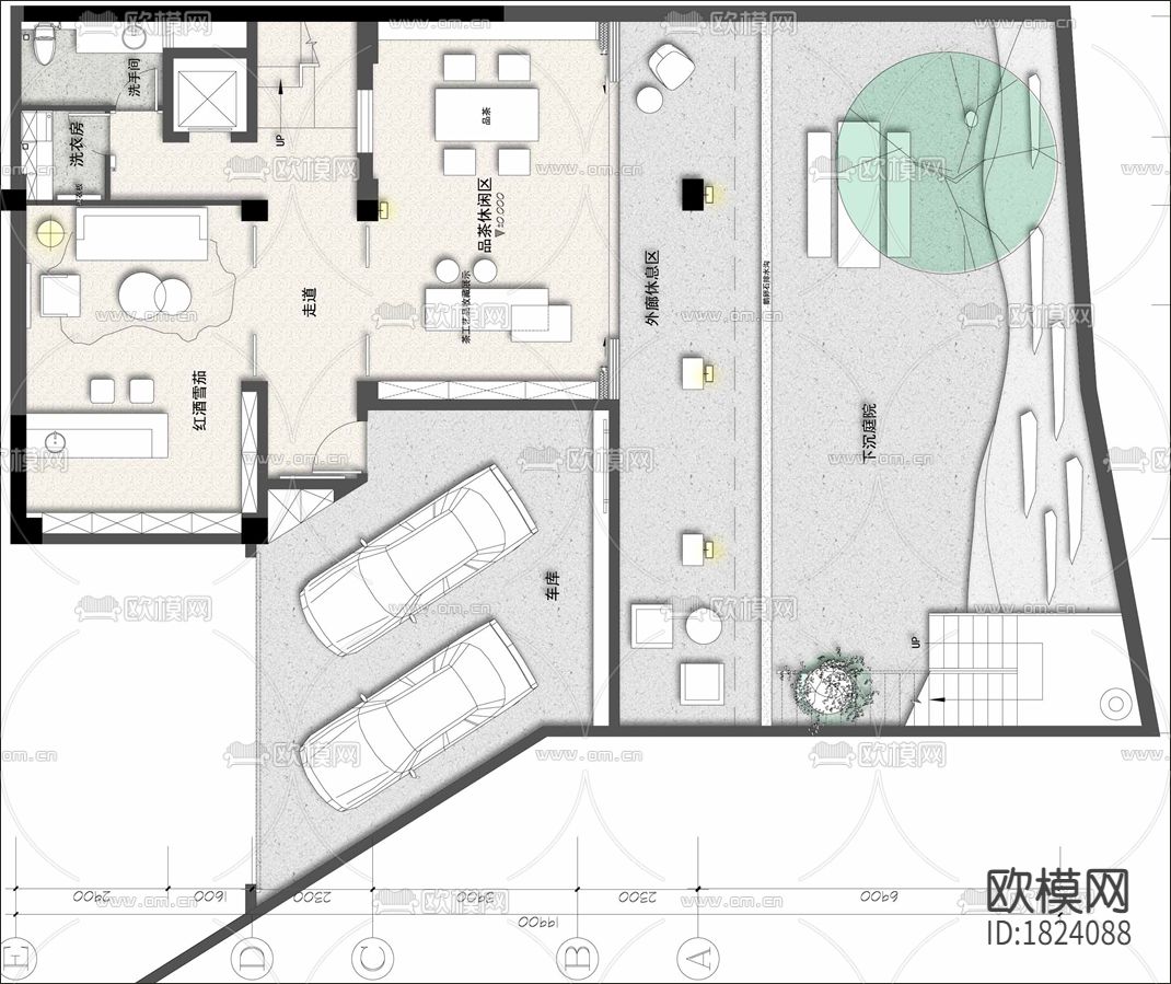 别墅cad平面布置图下载（渲染图6）