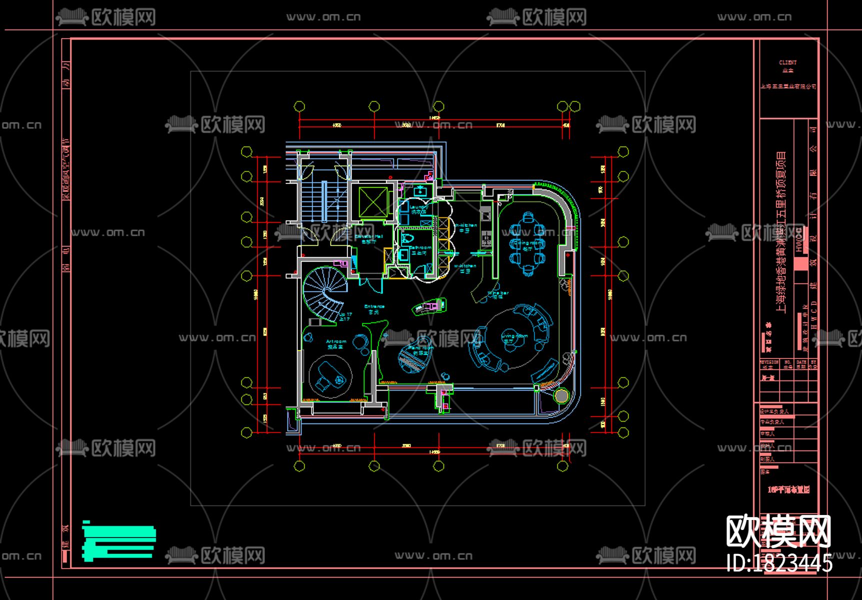 上海绿地五里桥顶层复式别墅效果图施工图下载（渲染图3）