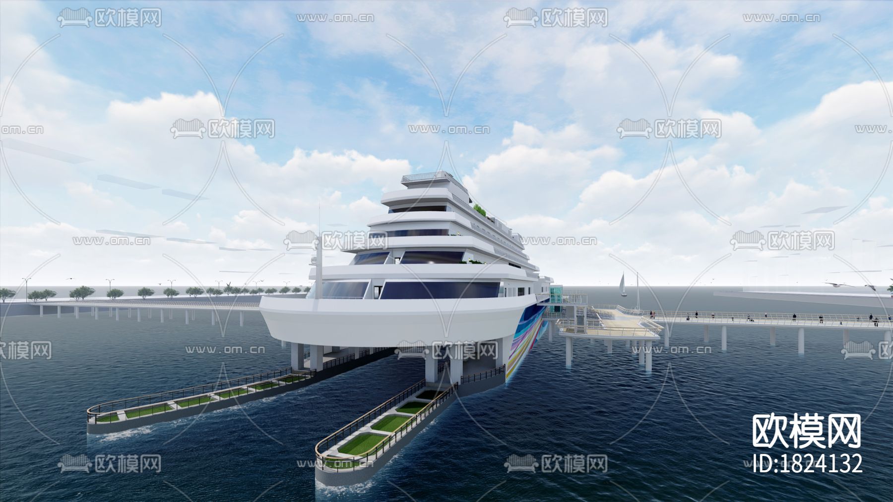 欢乐海游轮酒店cad平面布置图下载（渲染图4）