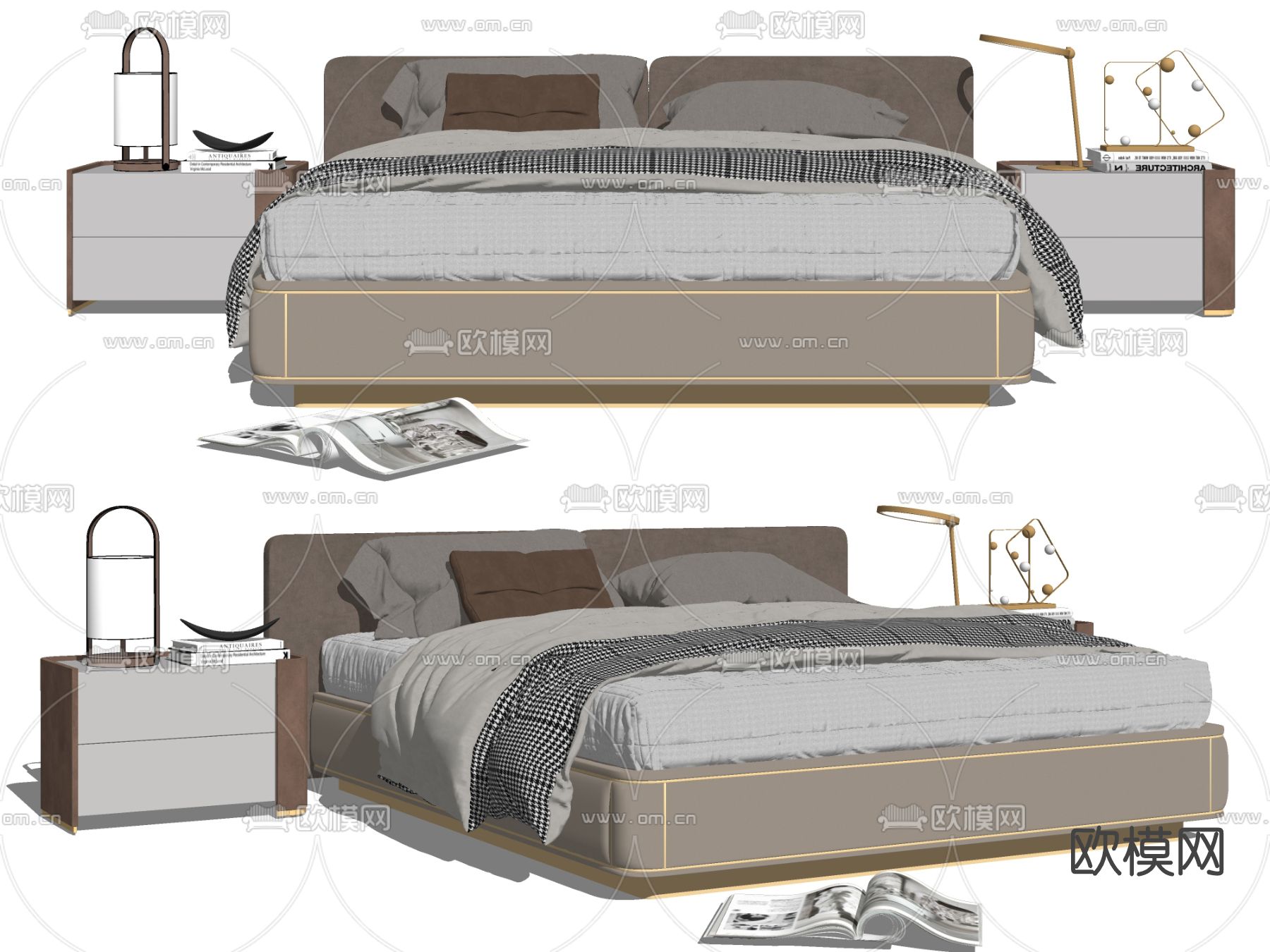 现代布艺双人床u模型下载（渲染图2）