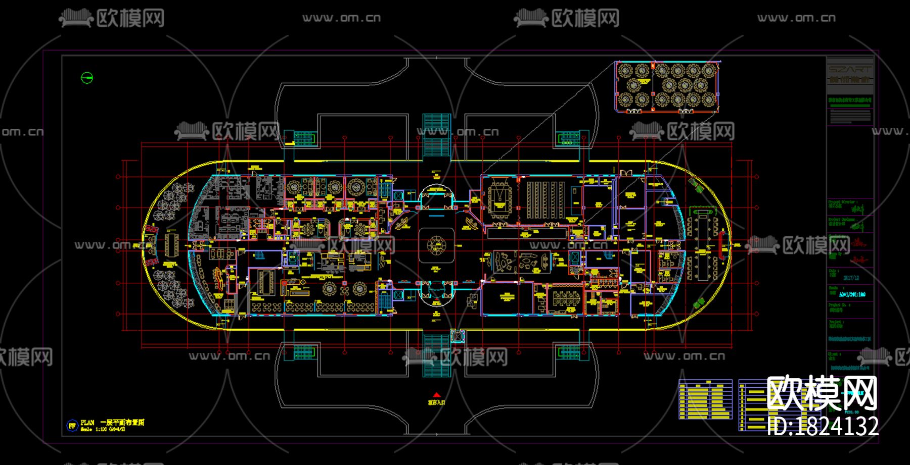 欢乐海游轮酒店cad平面布置图下载（渲染图1）