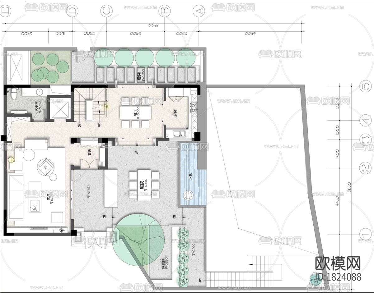 别墅cad平面布置图下载（渲染图3）