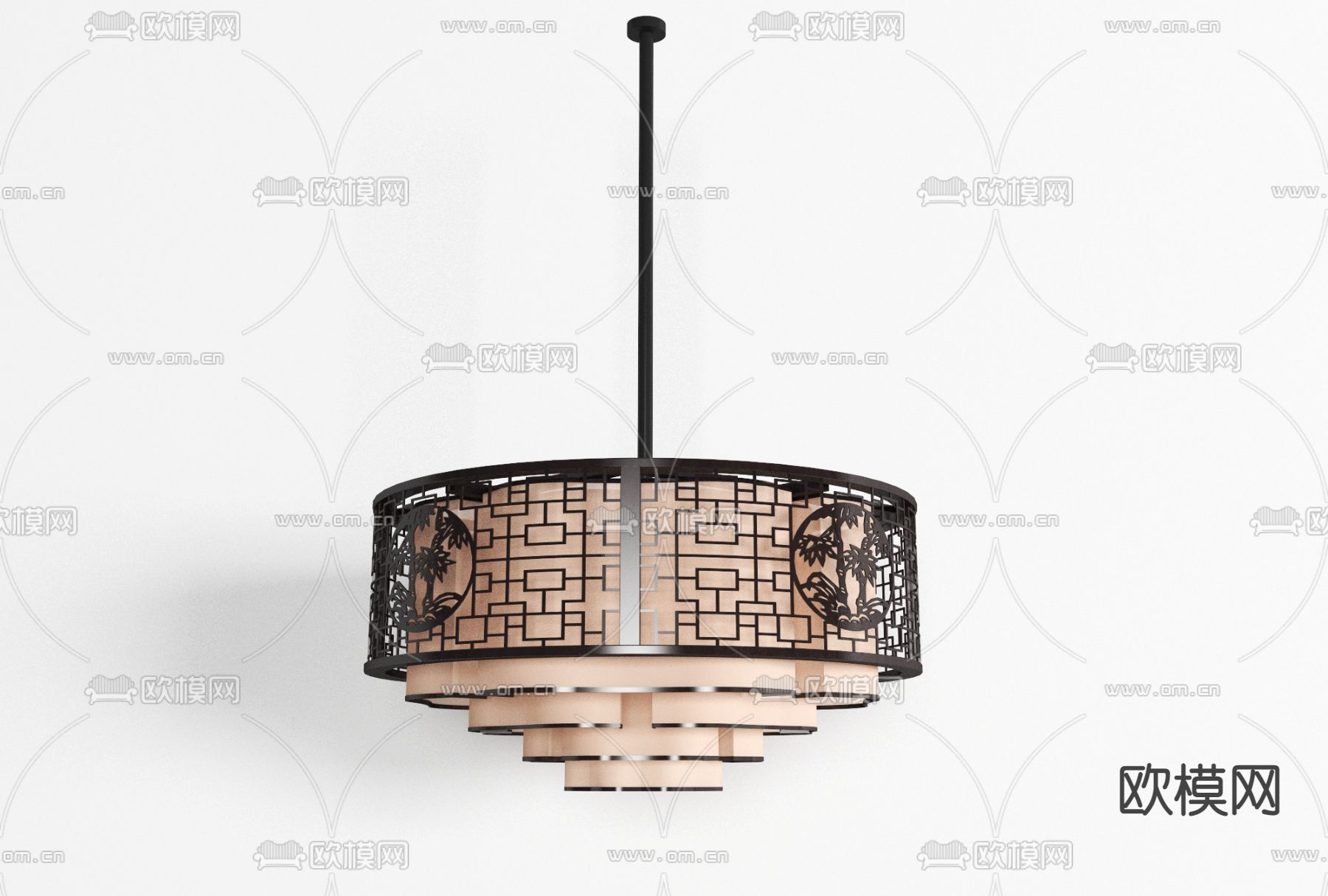 新中式圆形吊灯免费3d模型下载