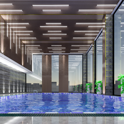  现代室内游泳池su模型 