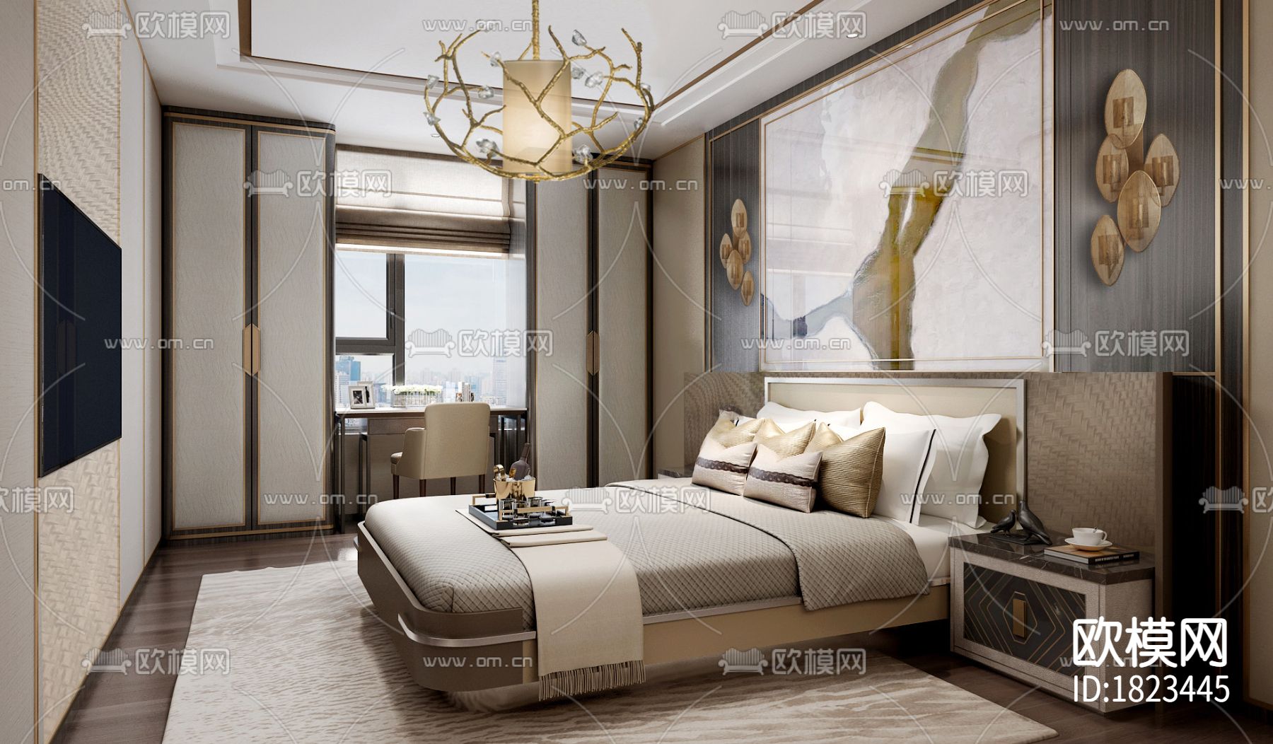 上海绿地五里桥顶层复式别墅效果图施工图下载（渲染图4）