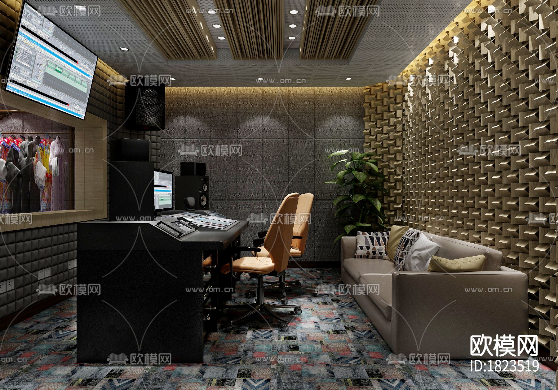 传媒公司录音棚cad施工图下载（渲染图1）