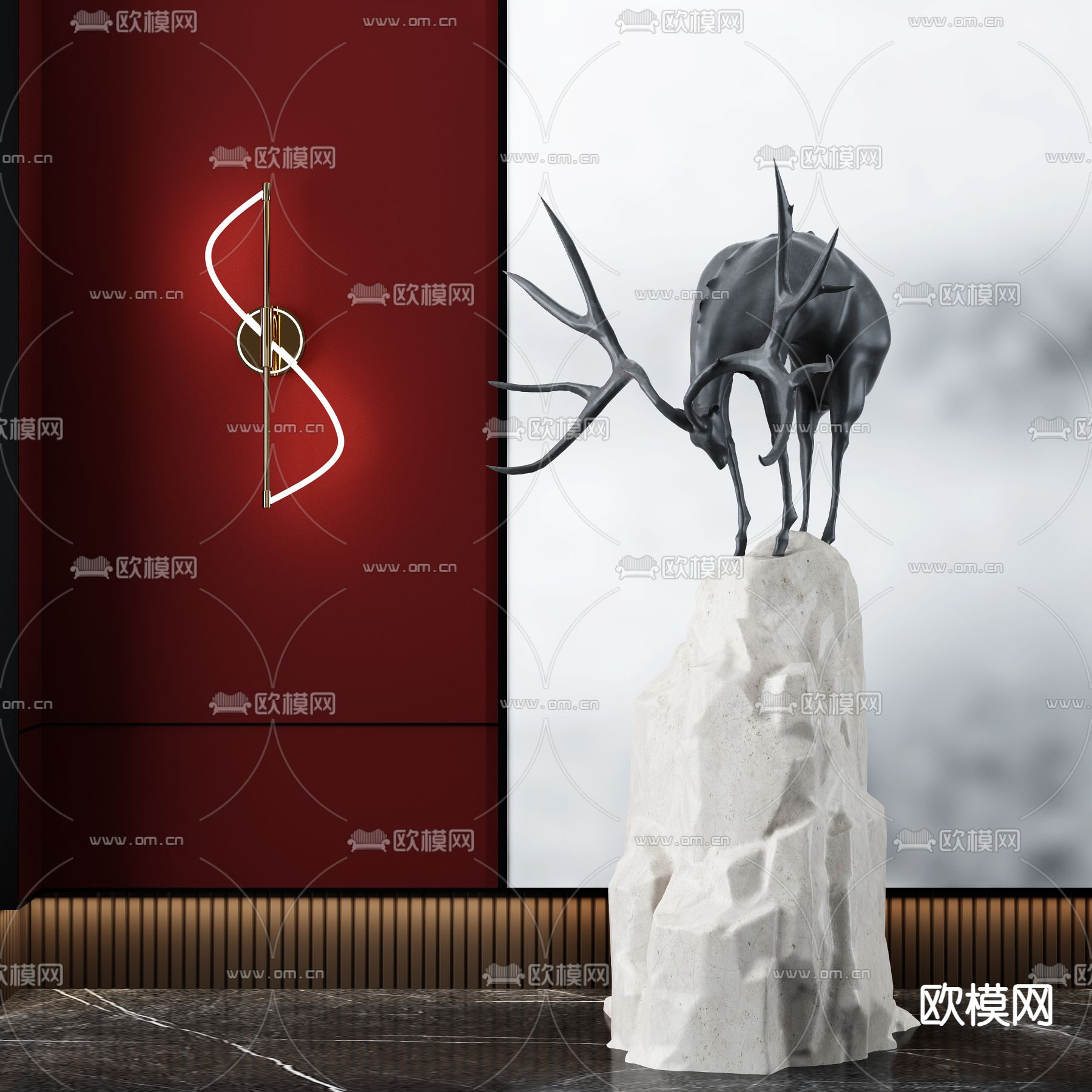 现代麋鹿雕塑3d模型