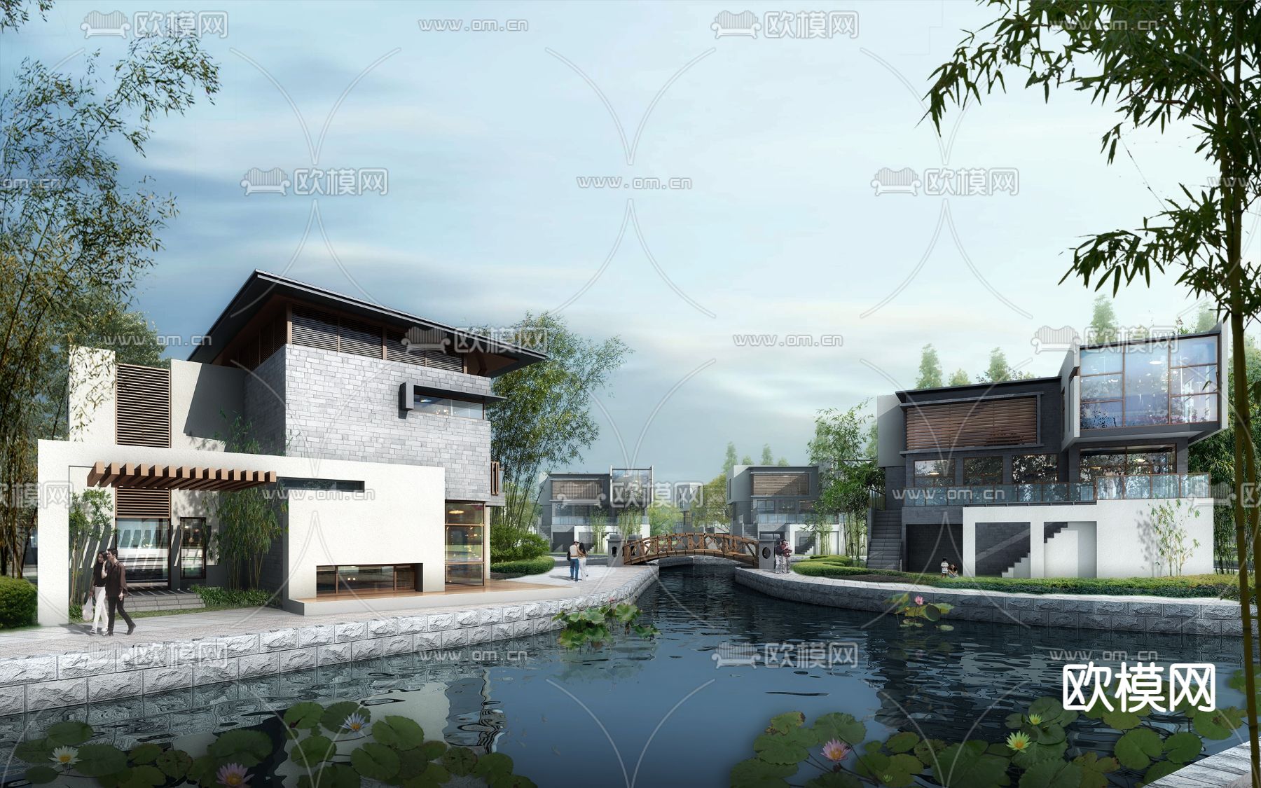 新中式别墅区园林景观3d模型