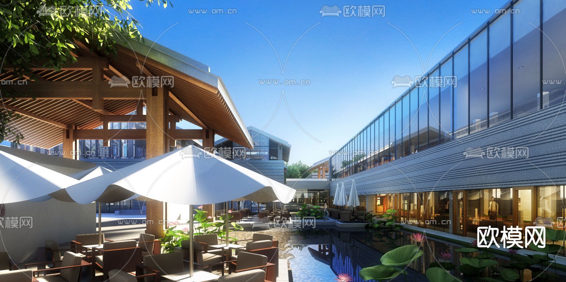 新中式老年公寓鸟瞰su模型下载（渲染图6）