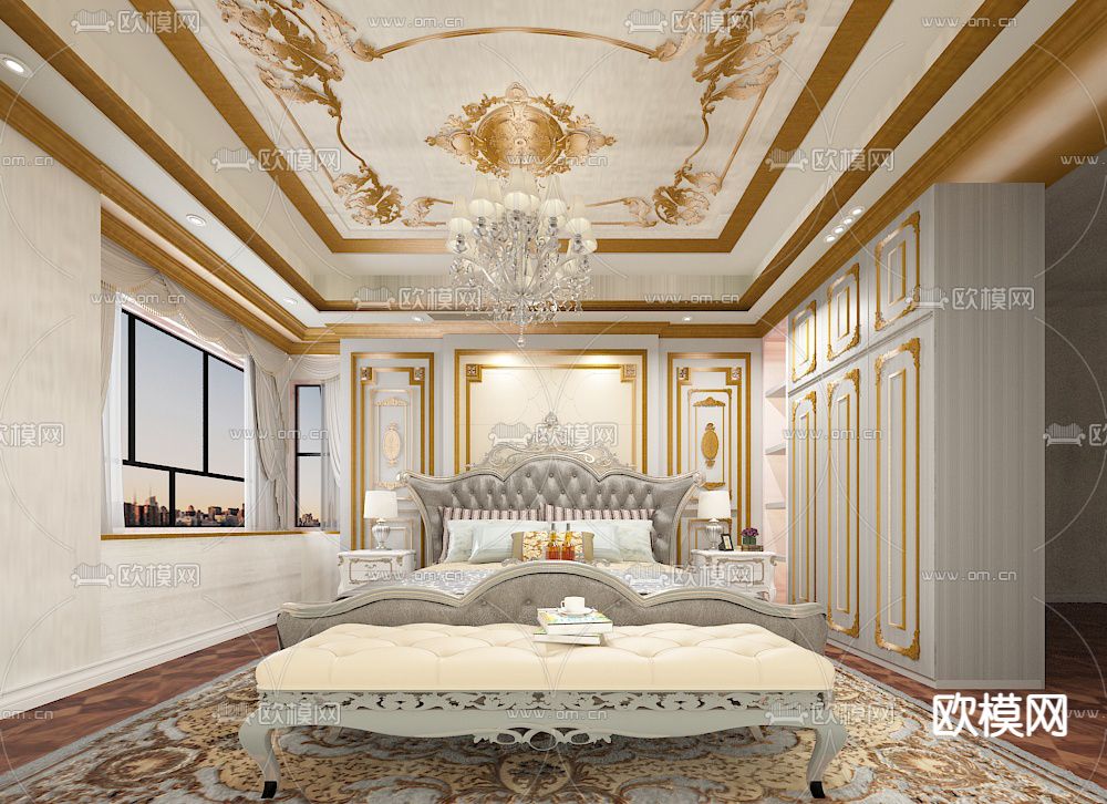 欧式卧室主人房免费3d模型下载