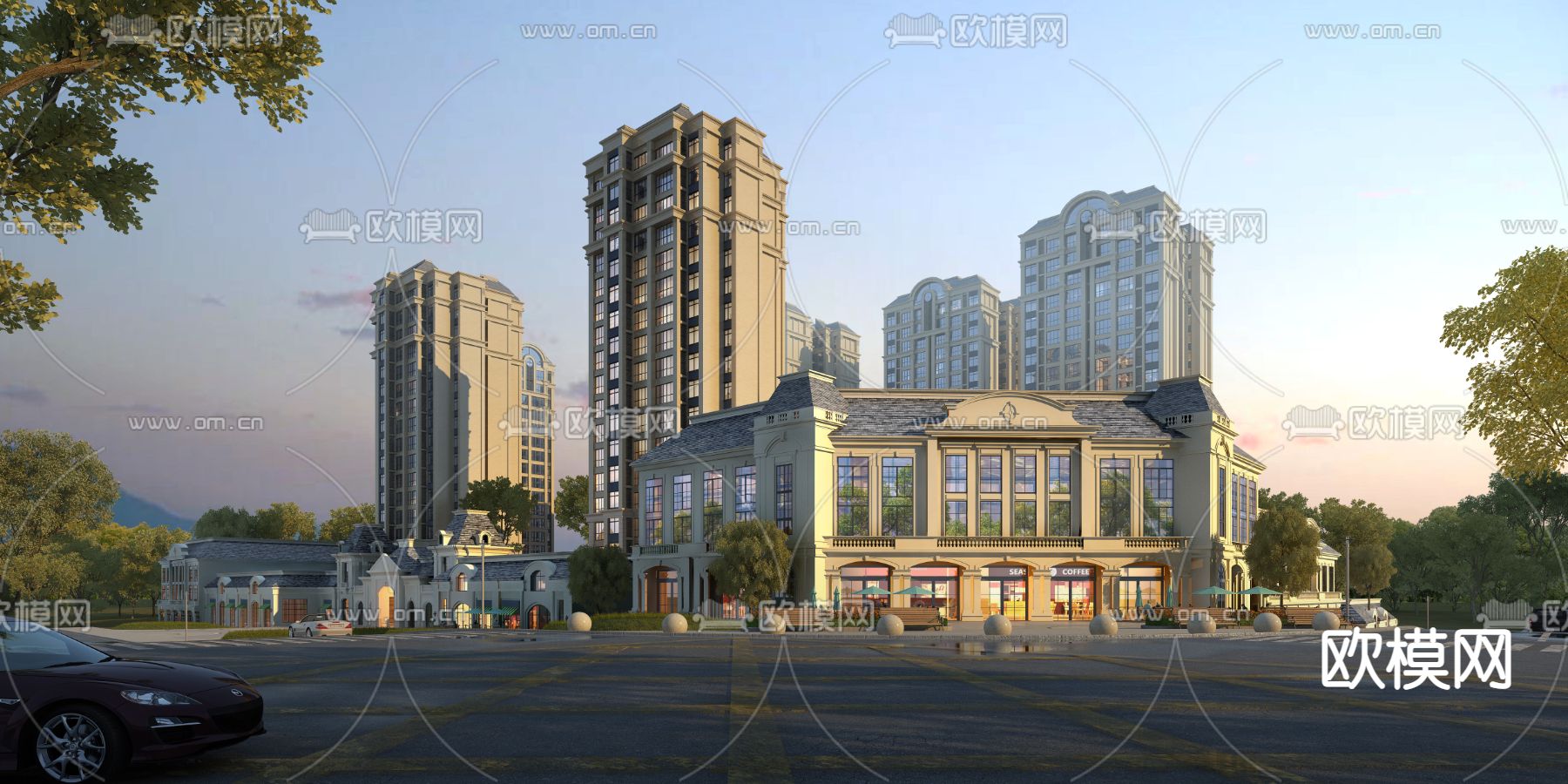 简欧商业住宅楼外观3d模型下载