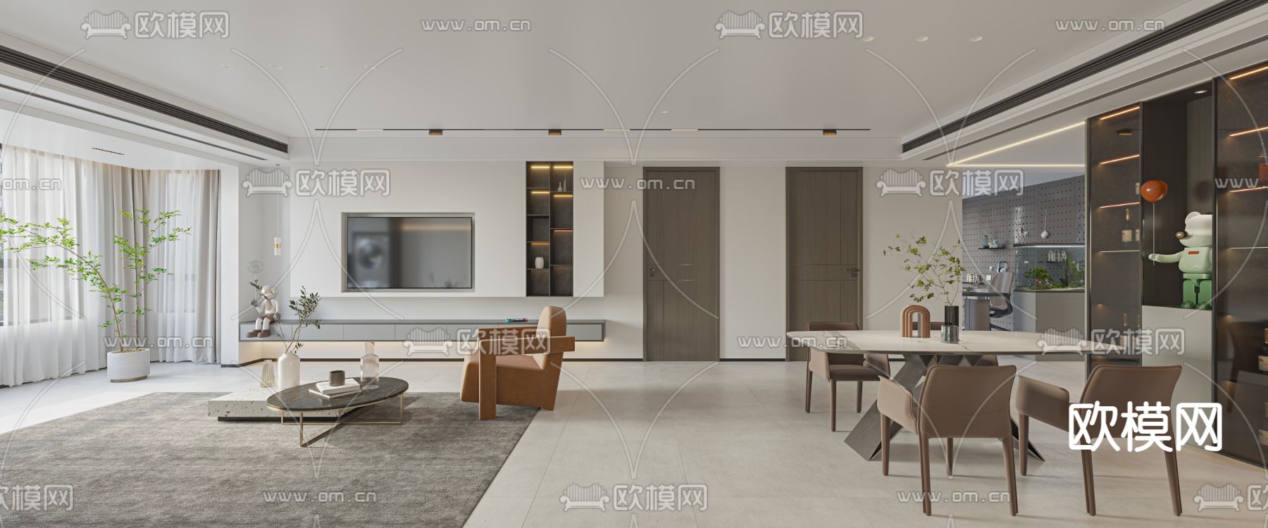 现代客餐厅免费3d模型下载（渲染图2）