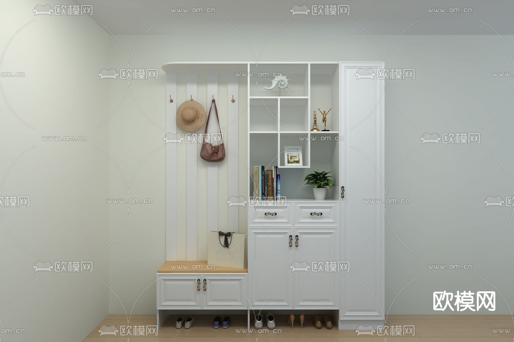 简欧玄关柜鞋柜免费3d模型下载
