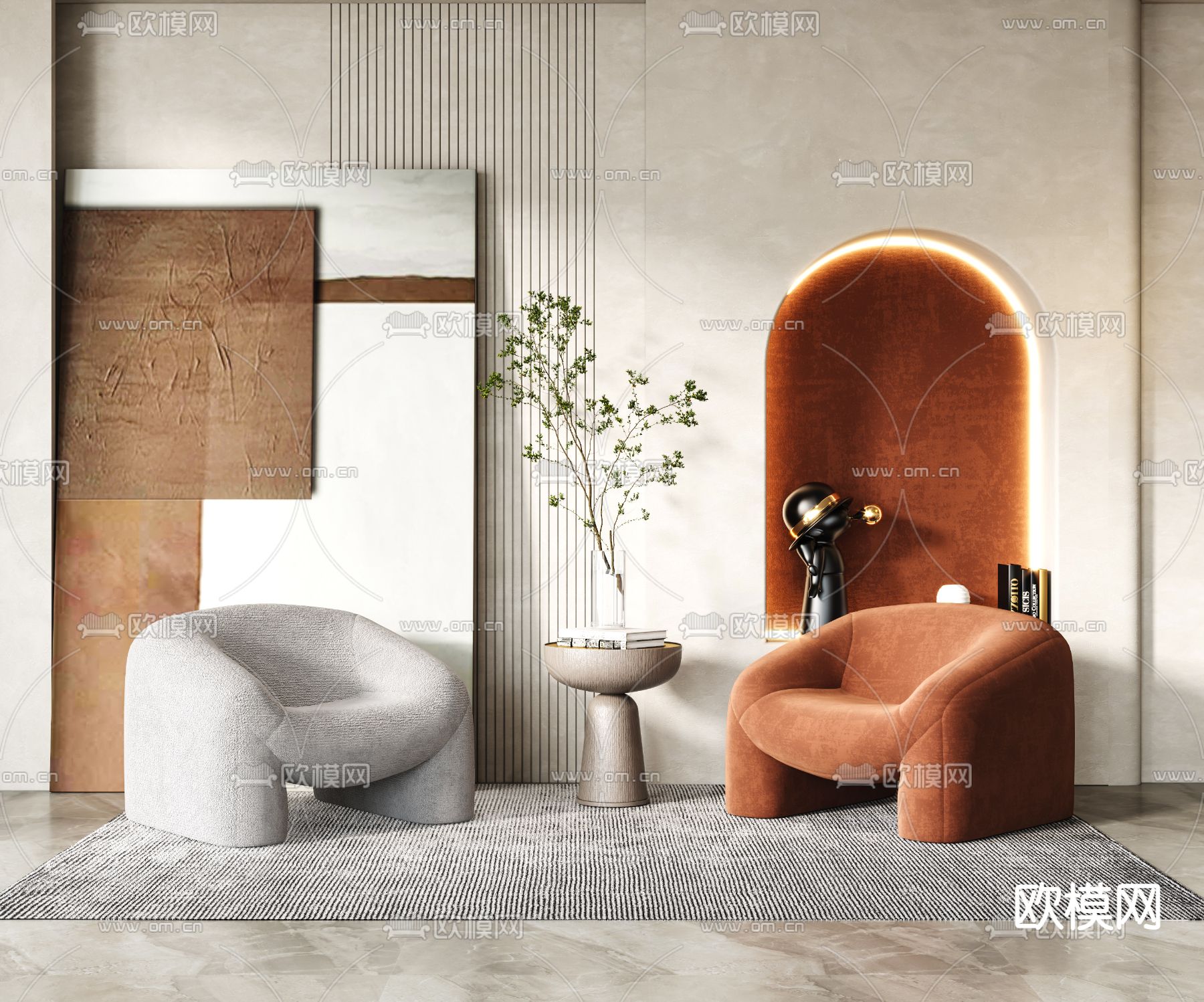 现代布艺休闲沙发3d模型下载